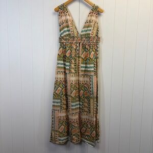 Bila 77 Boho Cut Out Maxi Dress Women Size L Beachy Festival Artsy Ethnic Summer